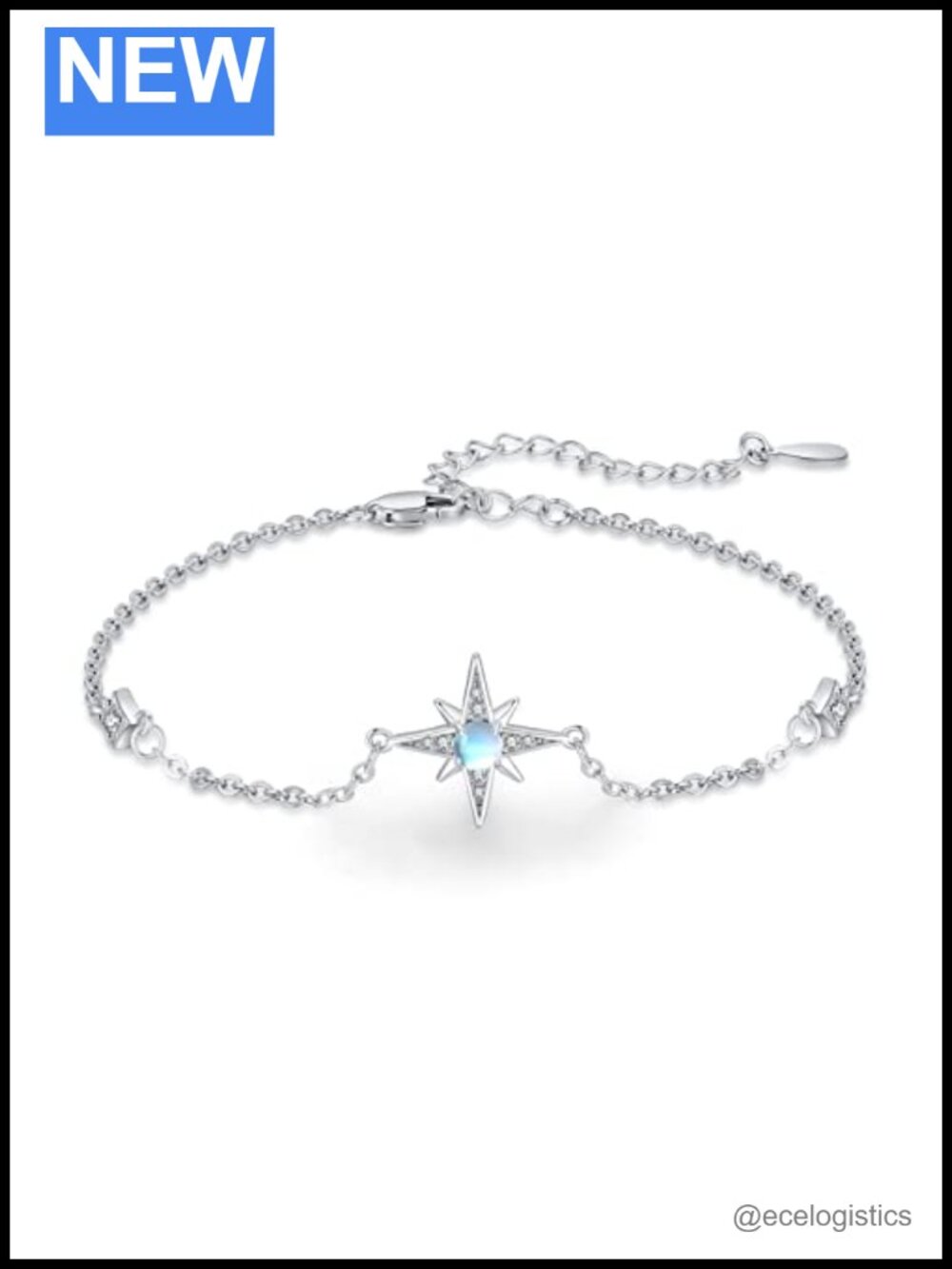 925 Sterling Silver Moonstone Star Link Bracelet Adjustable Gift for Her